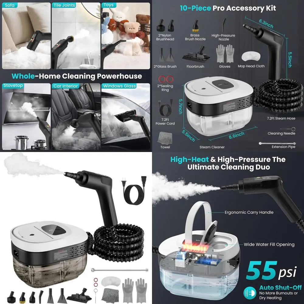 

Портативный пароочиститель высокого давления 2500 Вт, быстрый нагрев, бак 1,6 л, идеально подходит для дома, автомобиля, полов, швов, кухни, мебели и т.д.