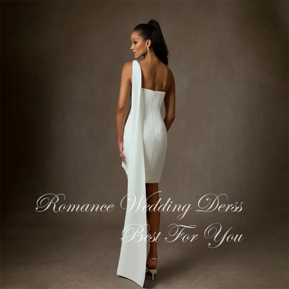Modern Pleat Shawl Sweetheart Short Sheath Wedding Dress 2026 Slit One Shoulder Backless Above-Knee Vestidos De Novia Customized