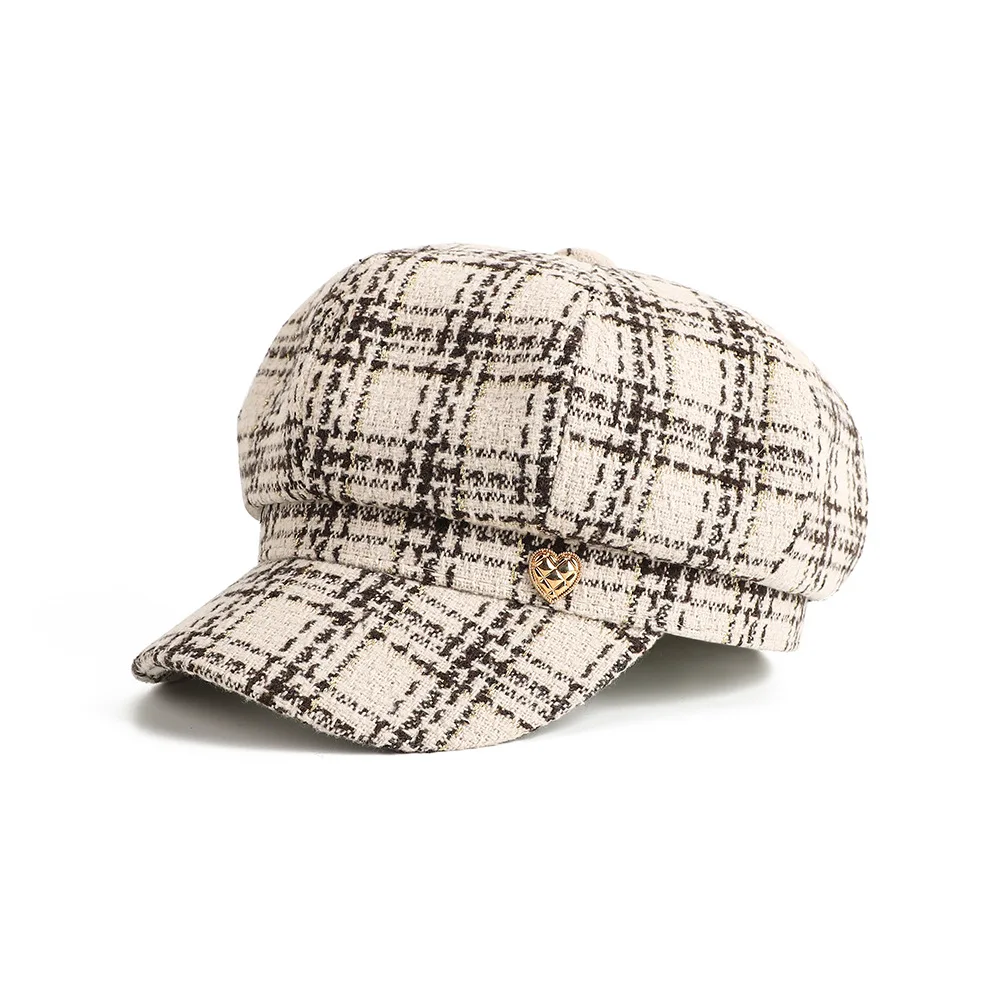 Beret Women Newsboy Cap Spring Autumn Plaid Octagonal Hats For Women Fashion Style Sweet Casual New Vintage