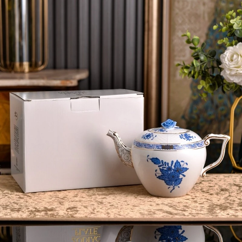 Vintage European Apone Blue Dinnerware Fish Plate Coffee Cup Floral Teapot Set Unique Home Wedding Housewarming Gift