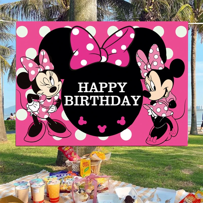 Disney Custom Cartoon Minnie Mitch Mouse Photography Backgrounds Vinyl Photo Backdrops for Boy Girl Kid Baby Birthday Party