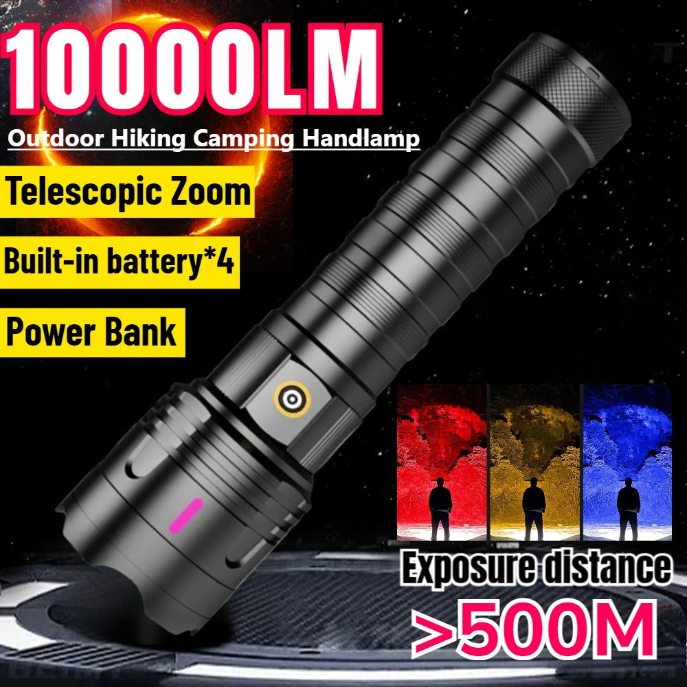 

Ultra Bright LED Zoomable Flashlight Type-C Charging Whtie Laser Tactical Torch Multi Functional Outdoor Hiking Camping Handlamp