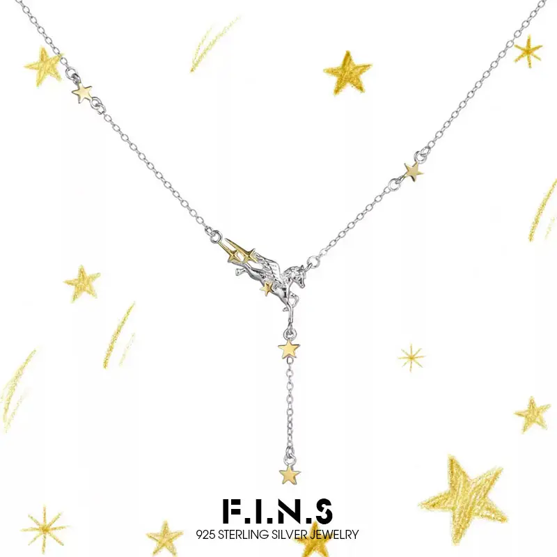 

F.I.N.S оригинальное ожерелье из стерлингового серебра 925 пробы со звездой и летающей лошадью, тонкая цепочка с цветным столкновением, подвески, гипоаллергенные ювелирные изделия