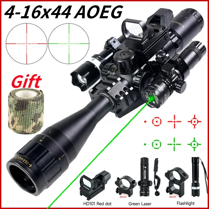 

4-16x44 AOEYS Red Green Illumination Rifle Scopes HD101 Red Dot Sight Combo Sniper Air Gun Sight for Hunting Optical Telescopic