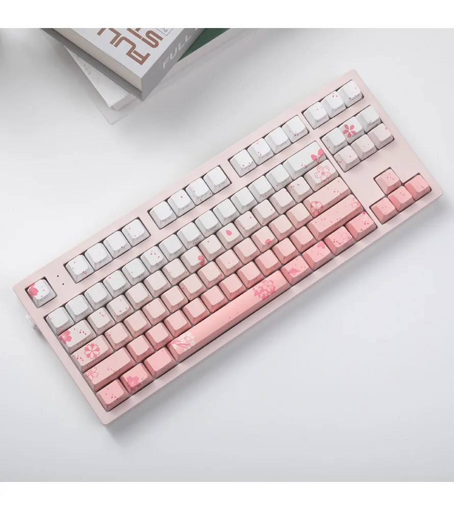 

Keycap OEM keycap 68/75/84/87/104/8.0 mechanical keyboard Sakura colorful/pink side engraved light/