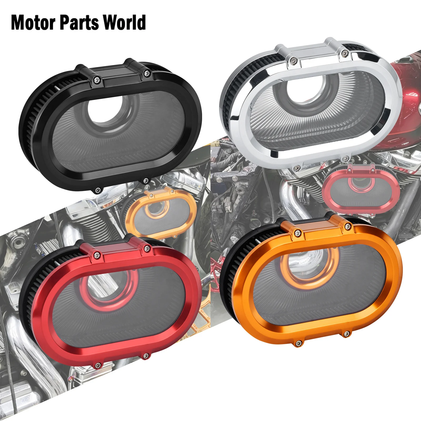 Motorcycle Air Filter Cleaner With Rings Replacement For Harley Touring Road King Sportster XL 883 Dyna Fat Boy Softail 2000-26