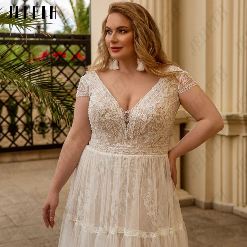 Jeheth mariée élégante robe de mariée 2023 a - woGuitar Hcondamned-Robe de mariée en tulle à manches courtes pour mariée, robe trapèze élégante, col en V, grande taille, robe éducative, quelle que soit la ligne A, 2023