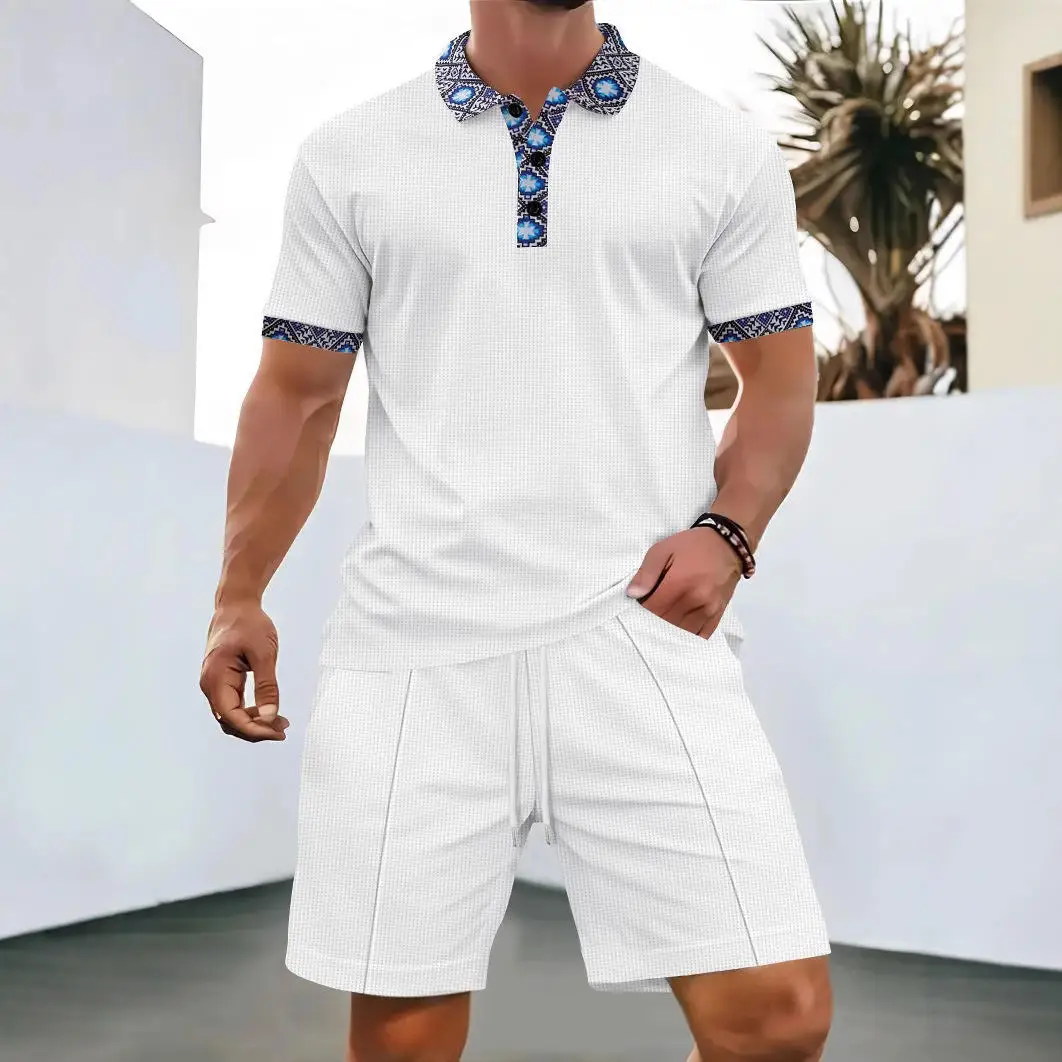

Summer Men's Zipper Color Collared Short Sleeve T-Shirt And Shorts Casual Set YY13 Set Casual Wear for Men Short Sleeve