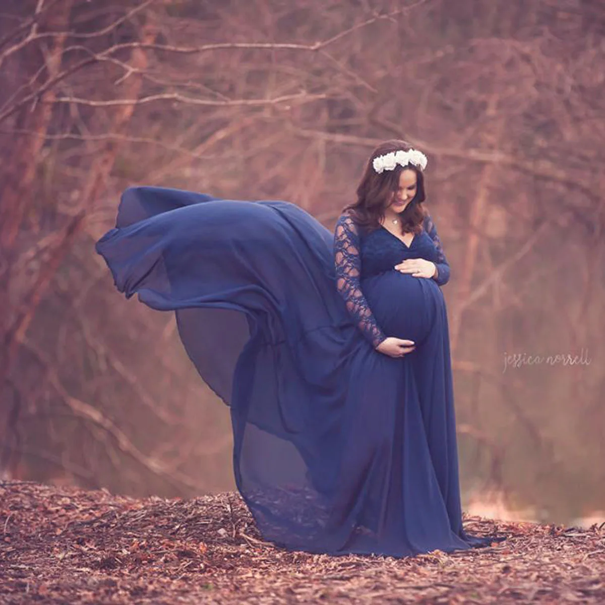 

Sexy Chiffon Bridesmaid Dress A-Line Maternity Dress V Neck Long Sleeves Evening Gown with Lace Sweep Train 2025 Free Customized
