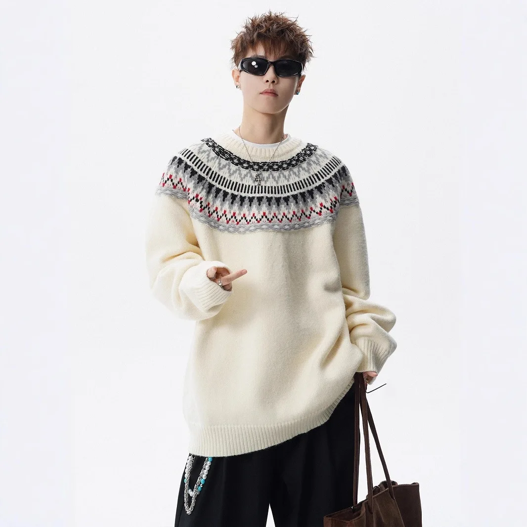 

2025 New Autumn Fashion Jacquard Round Neck Sweaters for Men and Women in Autumn and Winter Lazy Style Warm Couple Sweaters