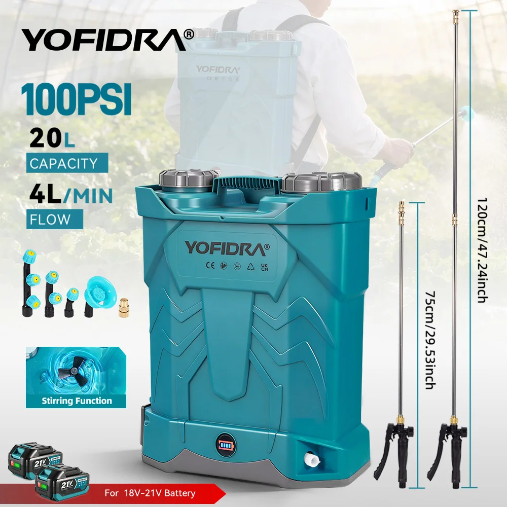 Spruzzatore Elettrico Ad Alta Pressione Yofidra 20L, Automatico Con Batteria Al Litio Per Irrigazione Agricola E Giardinaggio-image