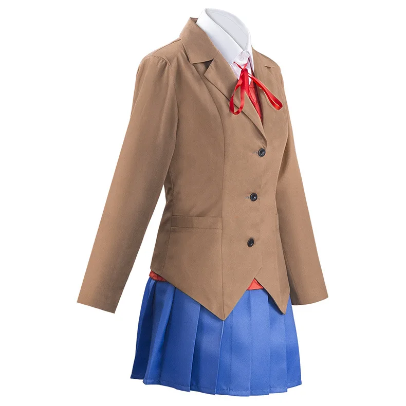 Jogo Doki Doki Literature Club Cosplay Traje com Peruca Conjunto para Mulheres, Uniforme Escolar, Monika, Sayori, Yuri, Natsuki, Trajes de Menina