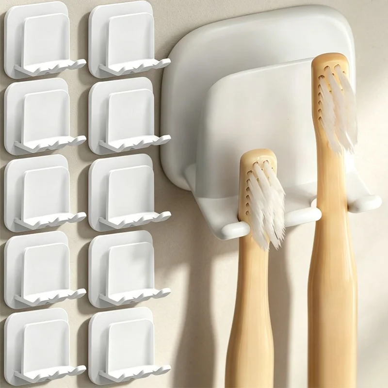1-12pcs Self-Adhesive Toothbrush Holders Wall Mounted Water Proof 2 in 1 with Toothbrush Hanger and Gargle Cup Holder