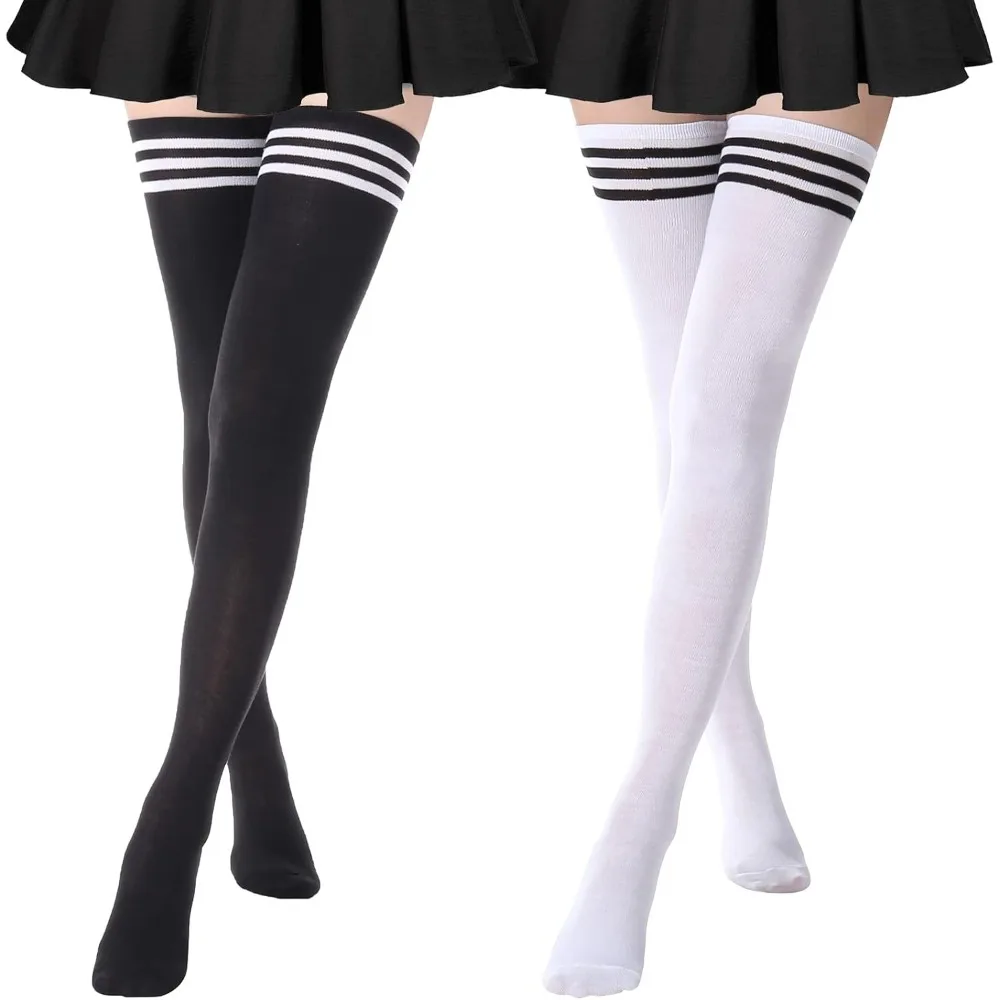 

Women's Extra Long Striped Thigh High Socks, Thin Over-the-Knee Tights & Stockings for Fashion and Daily Wear
