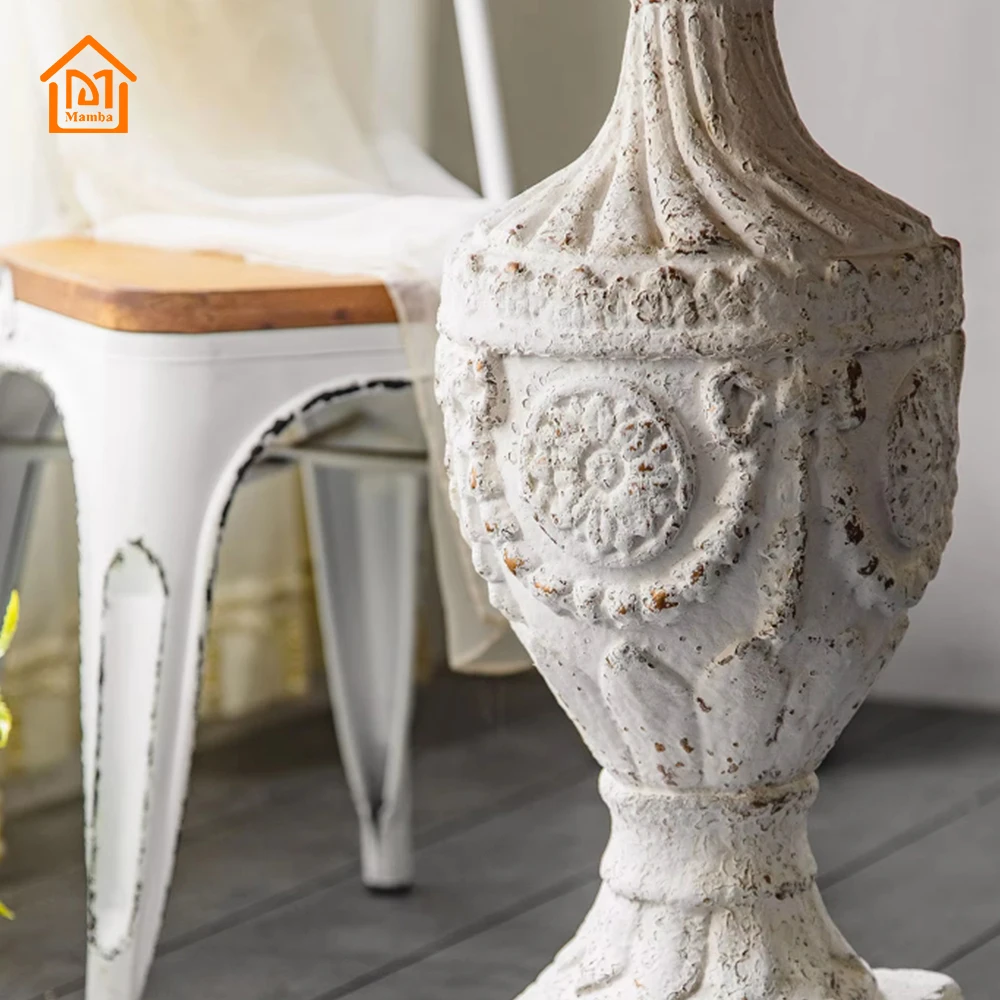 Mesa de centro antigua blanca, decoración de mesa de centro redonda tallada antigua, punto de fábrica