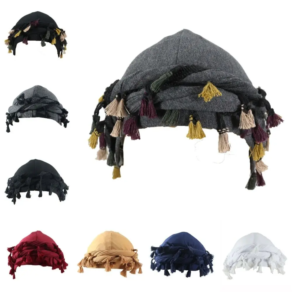 

Solid Tassel Punk Bandana Hat Burr Trim Fringe Twisted Tail Hat Beanie Cap Docker Hat Head Wraps Hiking