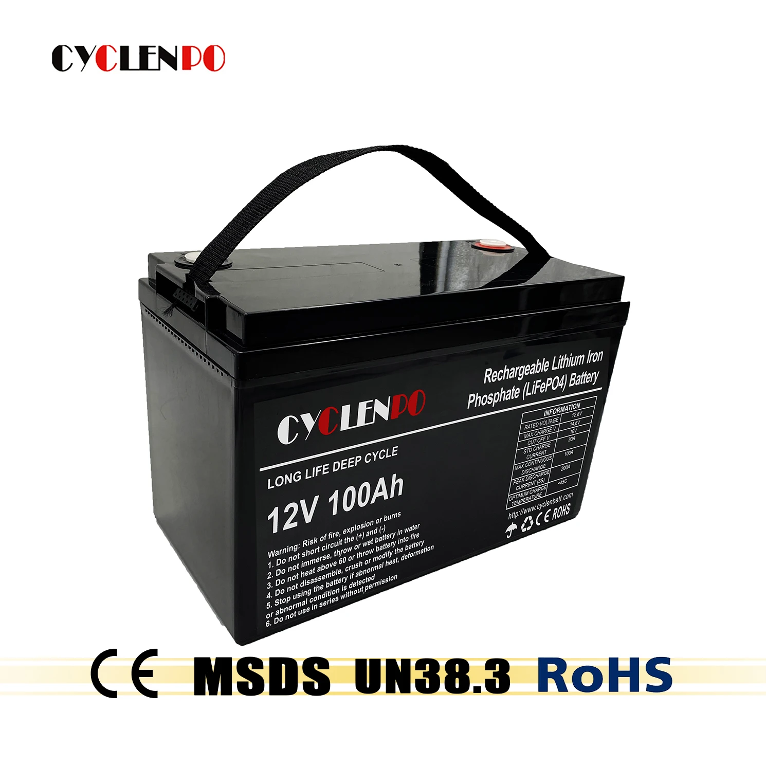 Deep Cycle lifepo4 12v 100ah lithium ion battery with bms for golf /boat/solar system battery