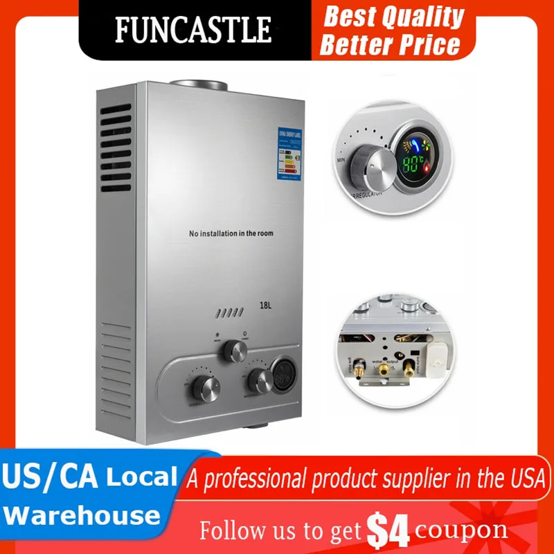 Aquecedor de Água Quente Gás Propano Lpg sob Demanda Tankless Aquecedor de Água Digital Casa Banheiro Cabeça de Chuveiro Aquecedor de Caldeira Instantânea Novo 18l