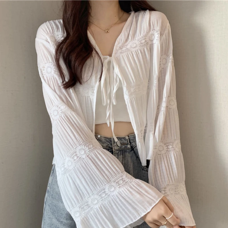 Sun-proof Jackets Women Vintage Thin See-through Outwear Elegant Lady Summer Casual Clothing All-match Aesthetic Baggy Minority