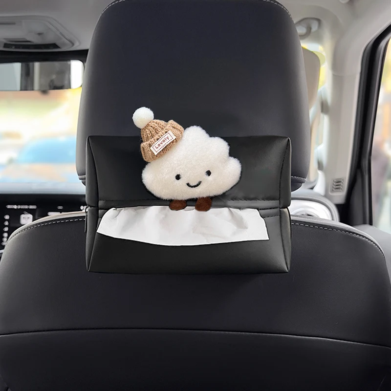 Scatola per fazzoletti per auto in pelle di nuova qualità per porta carta per bracciolo Simpatico cappello da cartone animato Cloud Borsa per poggiatesta per sedile posteriore appeso automatico