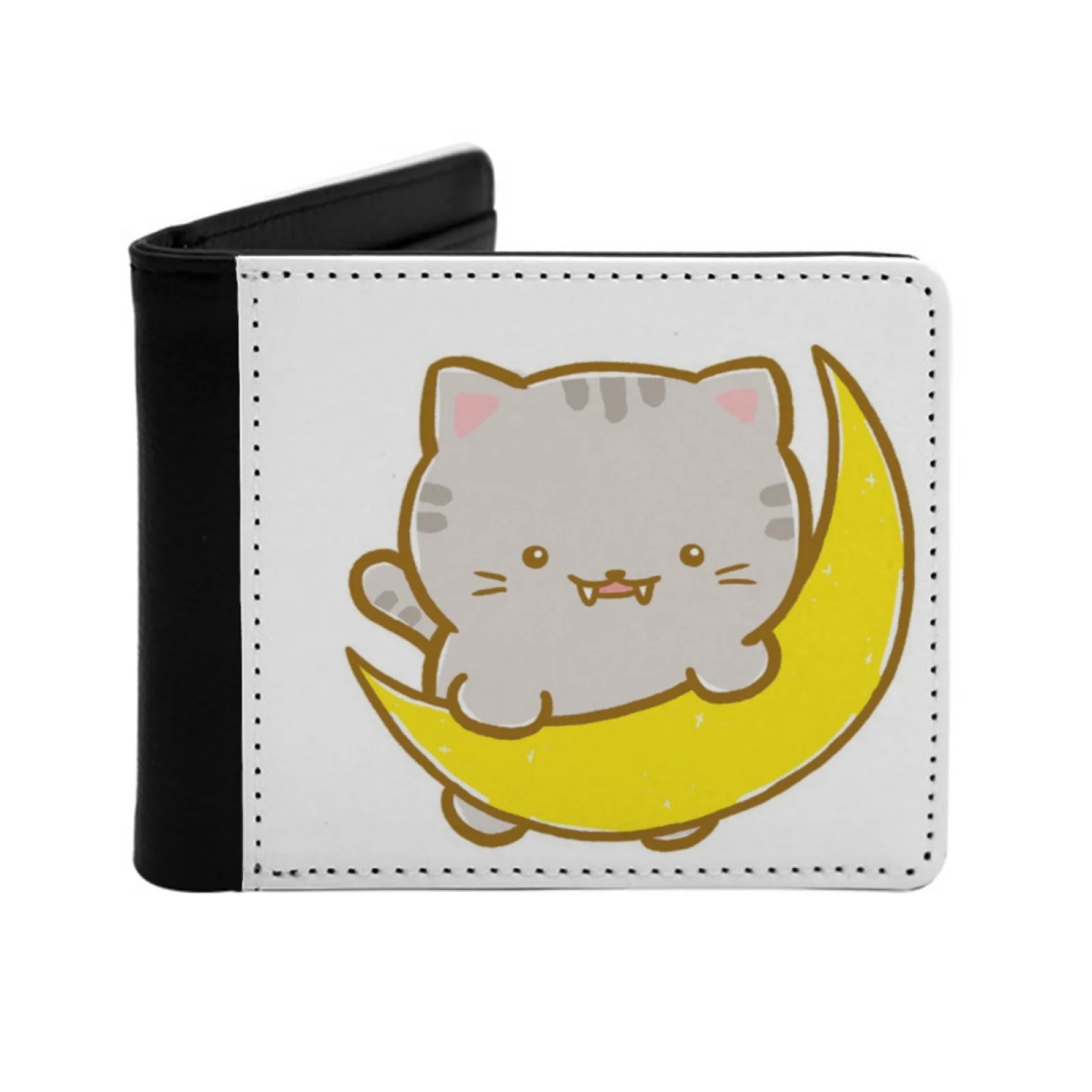 

Halloween Special Moon Of Mochi Personalized Men's Leather Wallet Card Money Bag Pu Leather Wallet Cute Art Cute Drawing Cat