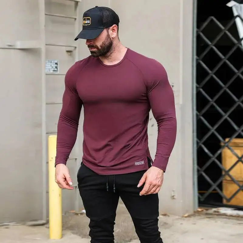 

Mens Solid Stretch Tight Compression Long Sleeve T Shirt Gym Fiess Running Quick Dry Tee Tops Male Casual Clothing Sweatshirts