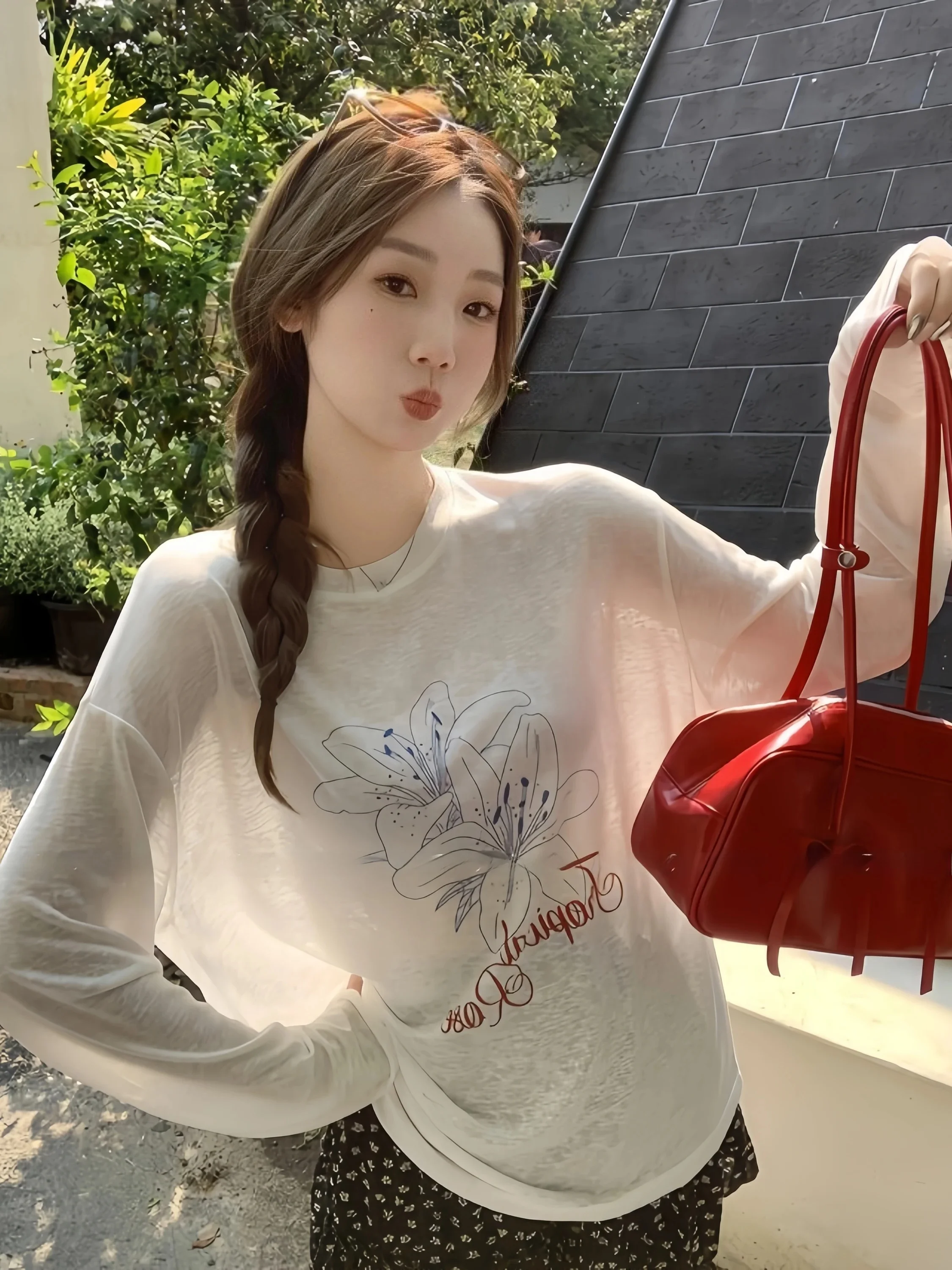 HOPICAL ROSE Summer Thin Long Sleeve T-Shirt Women's Lazy Style Sun Protection Cotton Linen Blend Moisture Wicking round Neck
