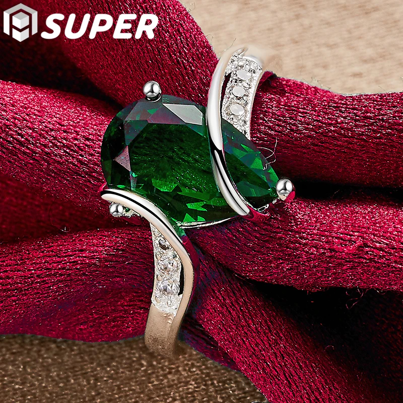 

925 Sterling Silver Green AAA Zircon Ring For Woman Fashion Wedding Engagement Party Charm Jewelry