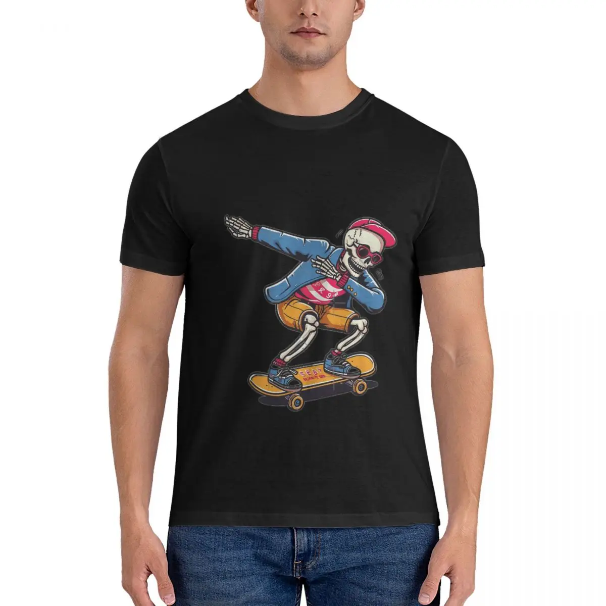 Esqueleto masculino camiseta clássica, roupas de algodão para motocicleta, manga curta, gola redonda, camisetas estampadas, preppy