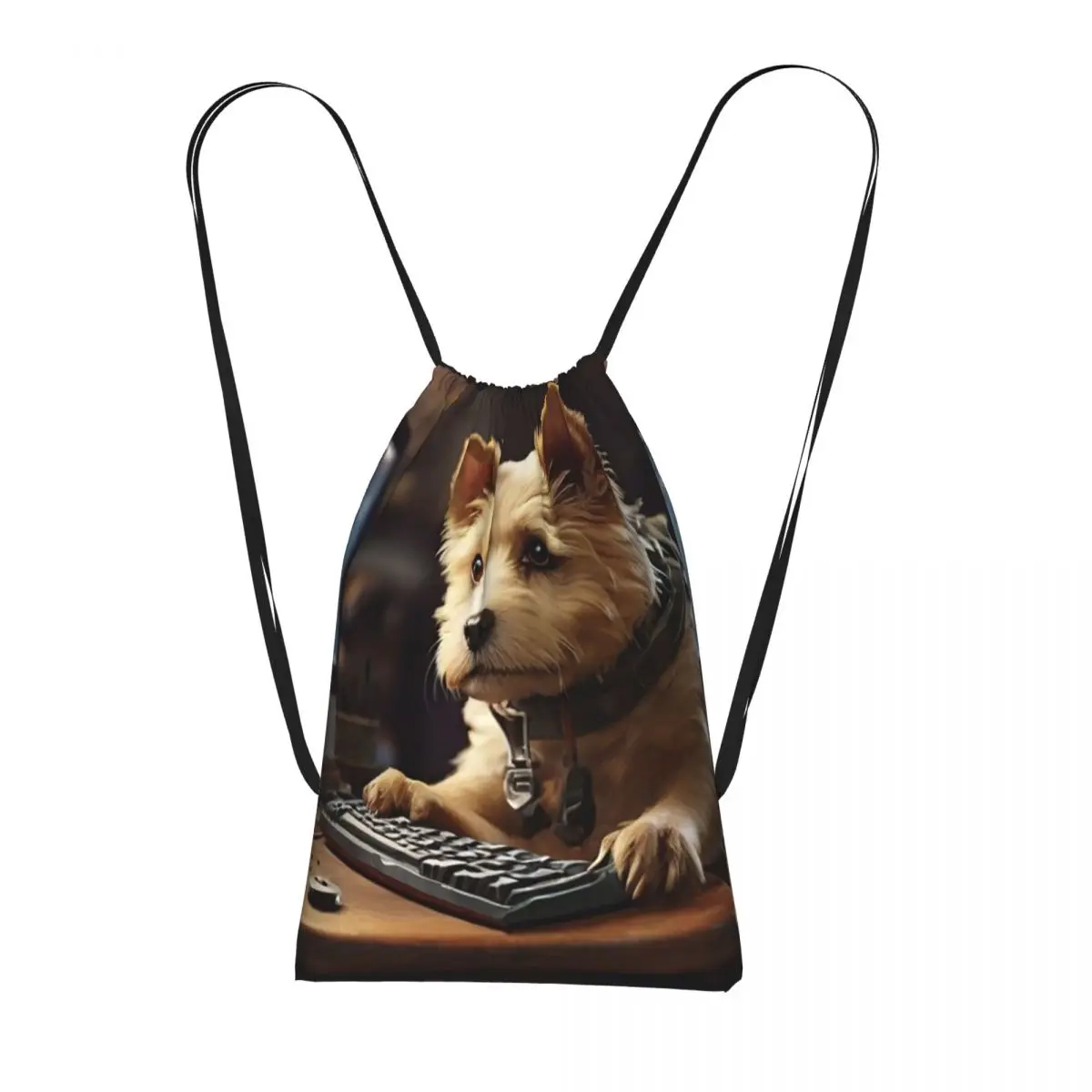 Niedlicher Hundewelpen-Rucksack mit Computer-Motiv, lässige Kordelzugtaschen, Sporttasche, Büchertaschen für Männer und Frauen, Schule