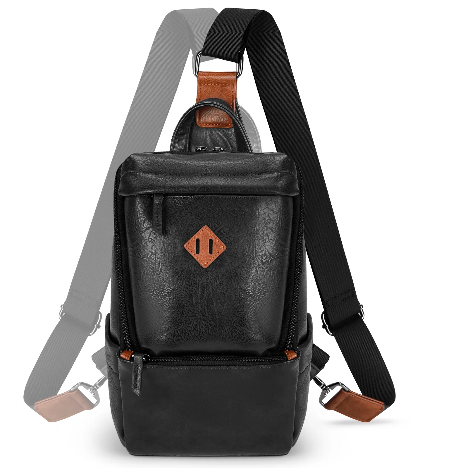 

NUBILY Vintage Chest Bag for Men PU Leather Shoulder Bag Travel Work Fashion Crossbody Bag