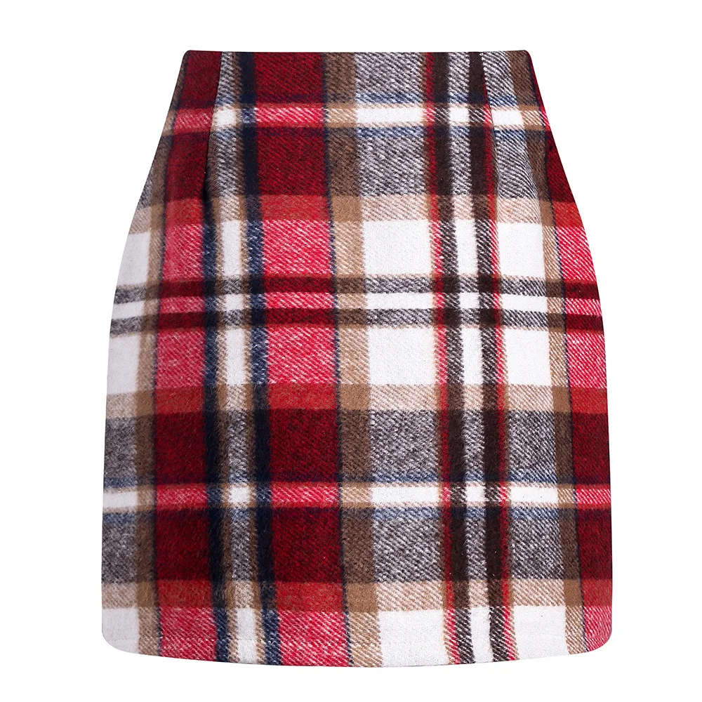 2025 Autumn and Winter Women's Mini Skirt Plaid High Waist Tight Hot Girl Fashion Pencil Wool Hip Skirt for Female