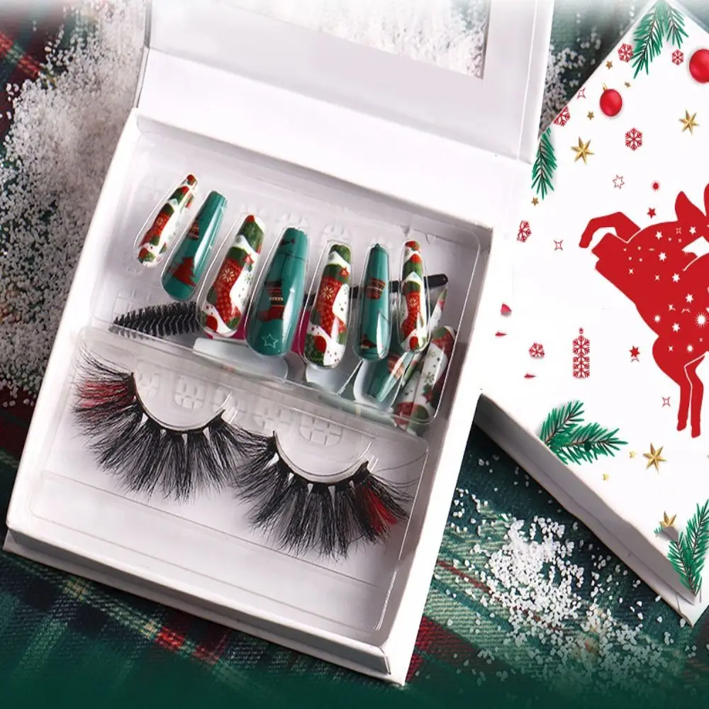 Kerst Wimper Nagel Kit Nertsen Haar Plakken Kerst Valse Wimpers Decoratieve Valse Nagel Manicure Wimper Box Set Make-up Set