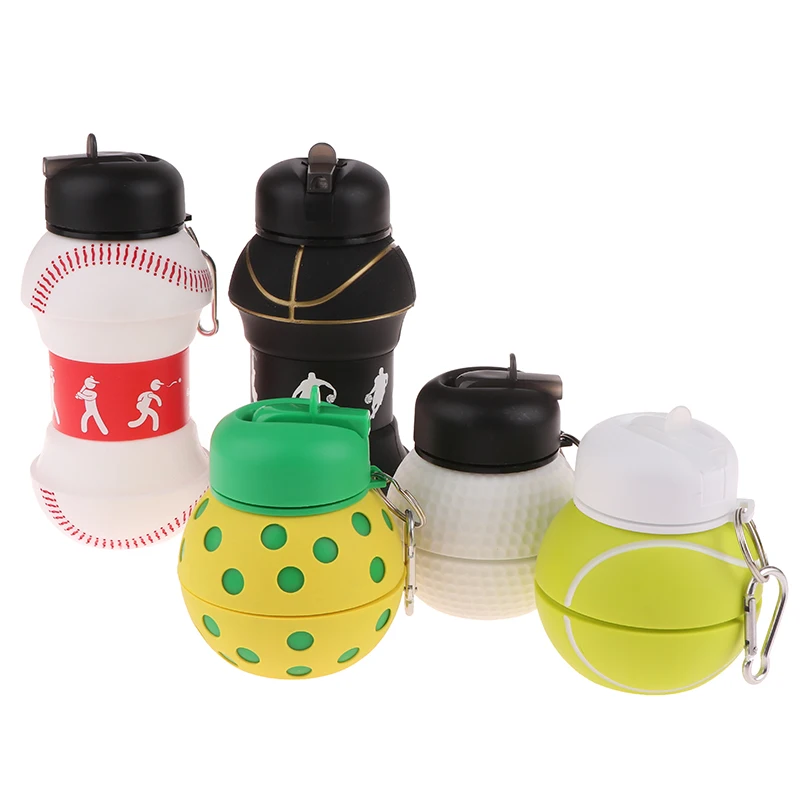 Fold Silicone Water Bottle Outdoor Basketball Football Tennis Golf Baseball Pickleball Leakproof Portable Kids Water Bottle