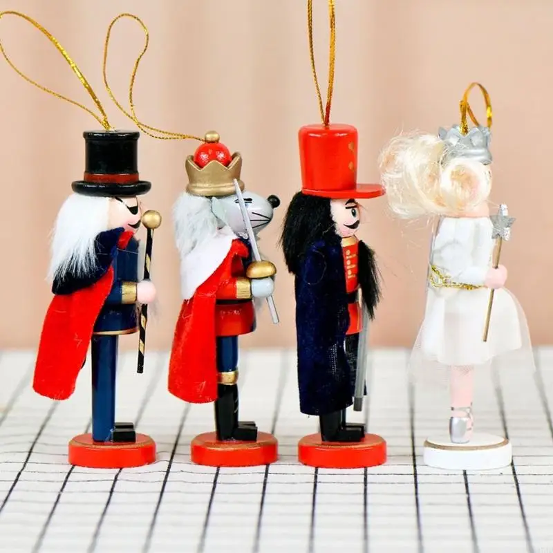 4pcs Ratón Princesa Cascanueces Adorno navideño Fiesta madera Decors 37jd