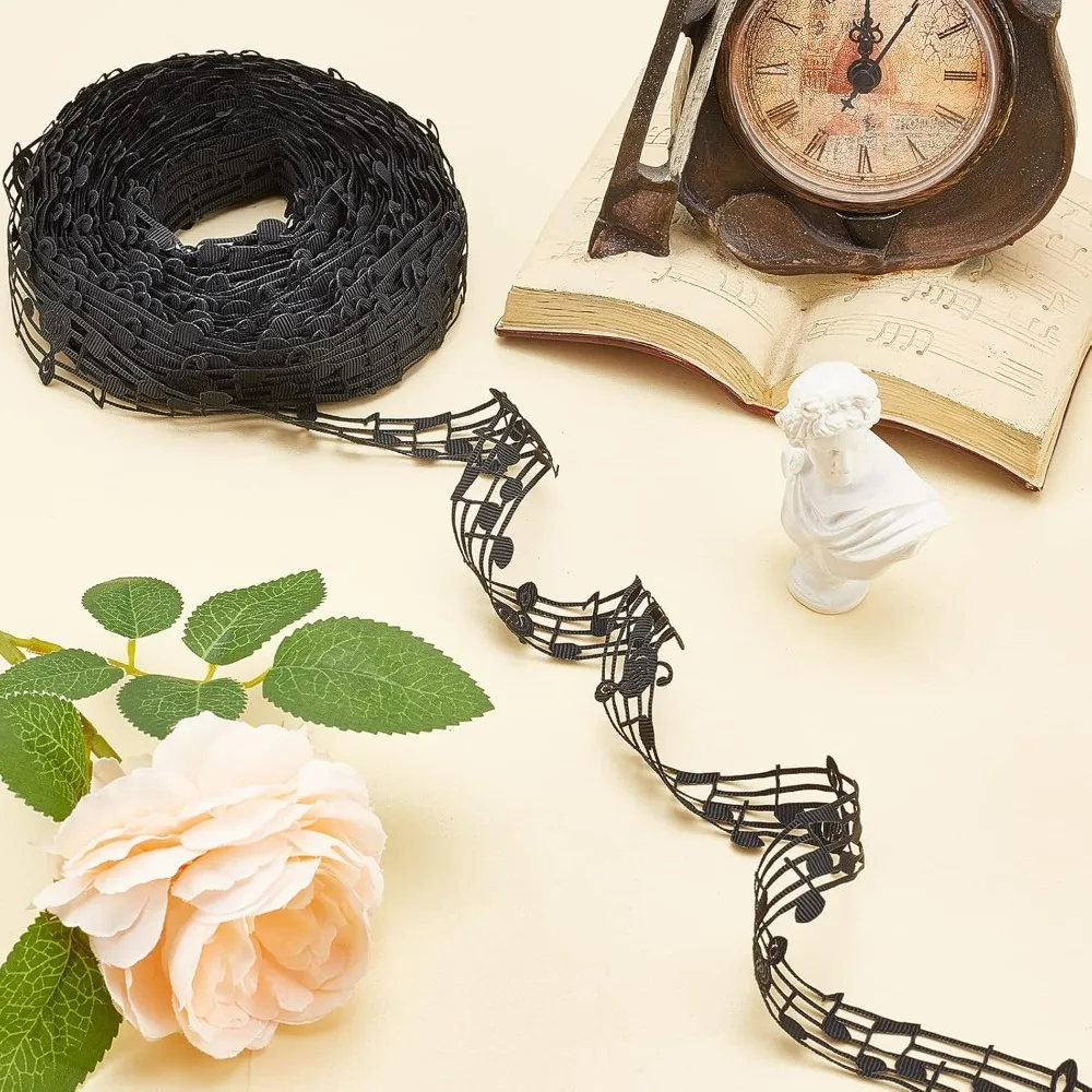 10 Yards 1-1/8 Inch Music Note Ribbon Black Phonogram Hollow Polyester Ribbon Cut Out Clothing Trim Accessories