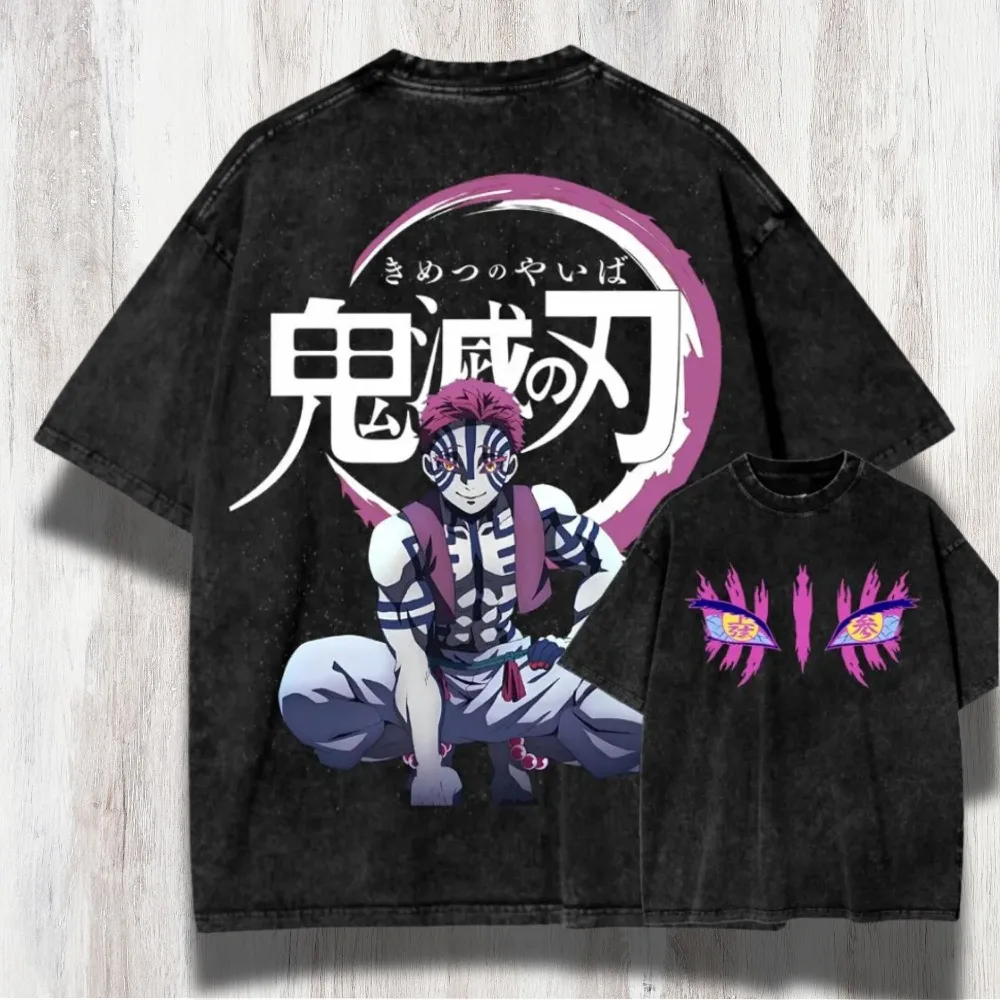 2026 Neuestes Akaza Demon Slayer T-Shirt Übergroßes Vintage Anime-Shirt Kimetsu No Yaiba Grafik-Shirt Manga Streetwear