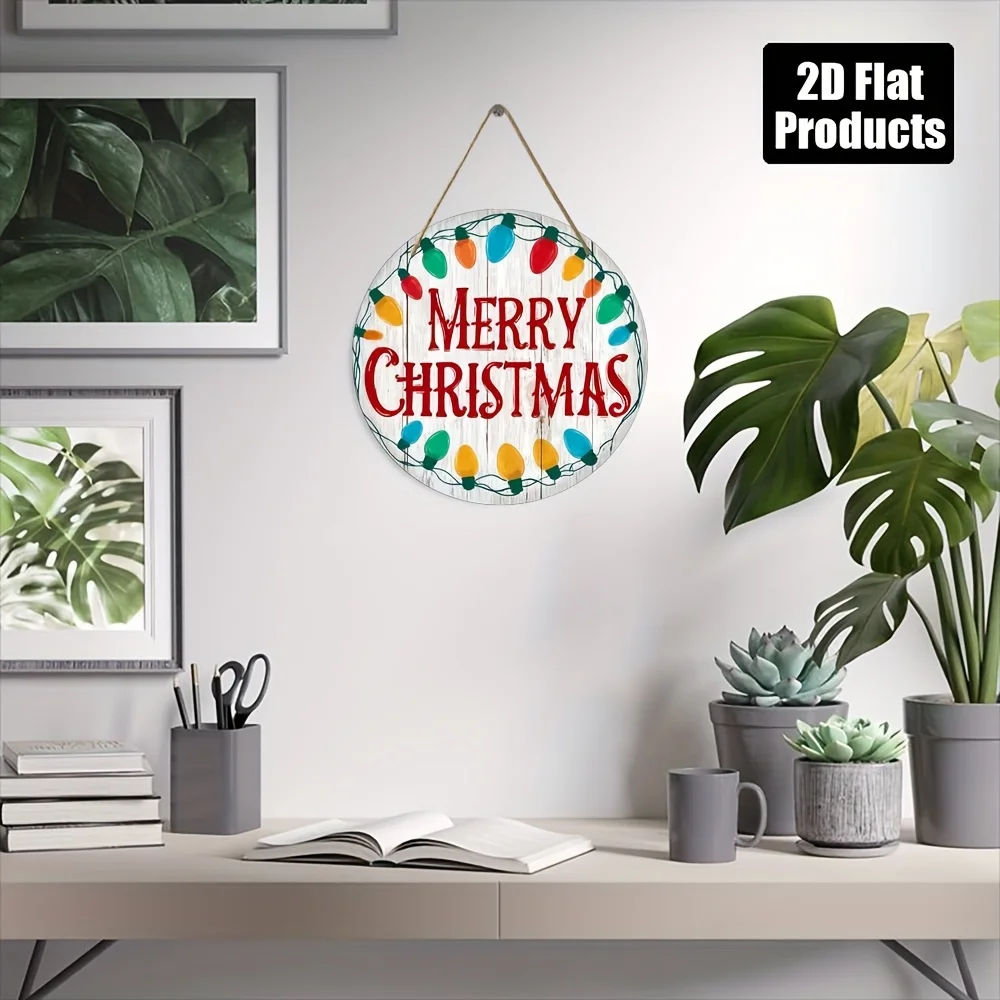 2D Flat - 2Dfat2D Flat, 1pc Cheerful Christmas Theme Round Wooden Sign Decorative Artwork, Premium Texture, Durable Use, Retro D