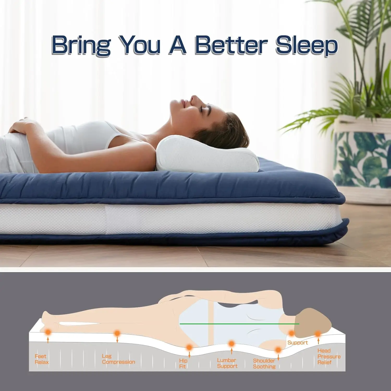 

Syalife Japanese Futon Mattress Floor Mattress, 4"" Thicken Roll Up Tatami Mat, Foldable & Portable Floor Bed Sleeping Pad,
