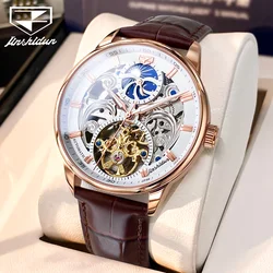 JSDUN 8922 Skeleton Hollow Mechanical Watch for Men Leather Strap 50m Waterproof Original Top Luxury Automatic Men's Wristwatch