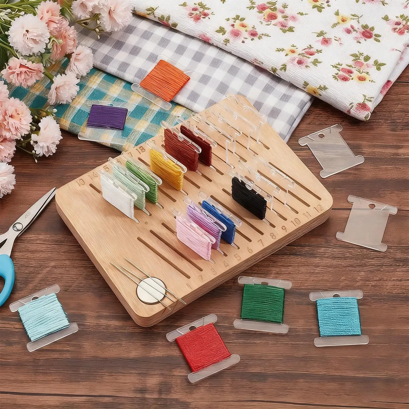 

Embroidery Thread Organizer 24-Slot Magnetic Rack Tray Magnetic Design Wooden Floss Organizer For Arts String Sewing Needlework