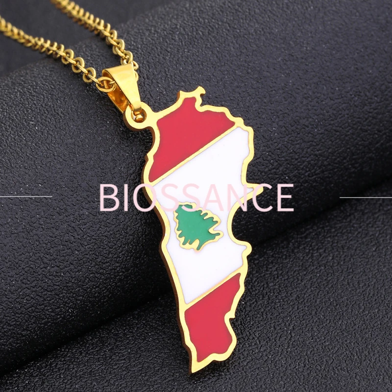 Cinema new fashion stainless steel Lebanon map pendant necklace for men and women ethnic style jewelry accessories wholesale