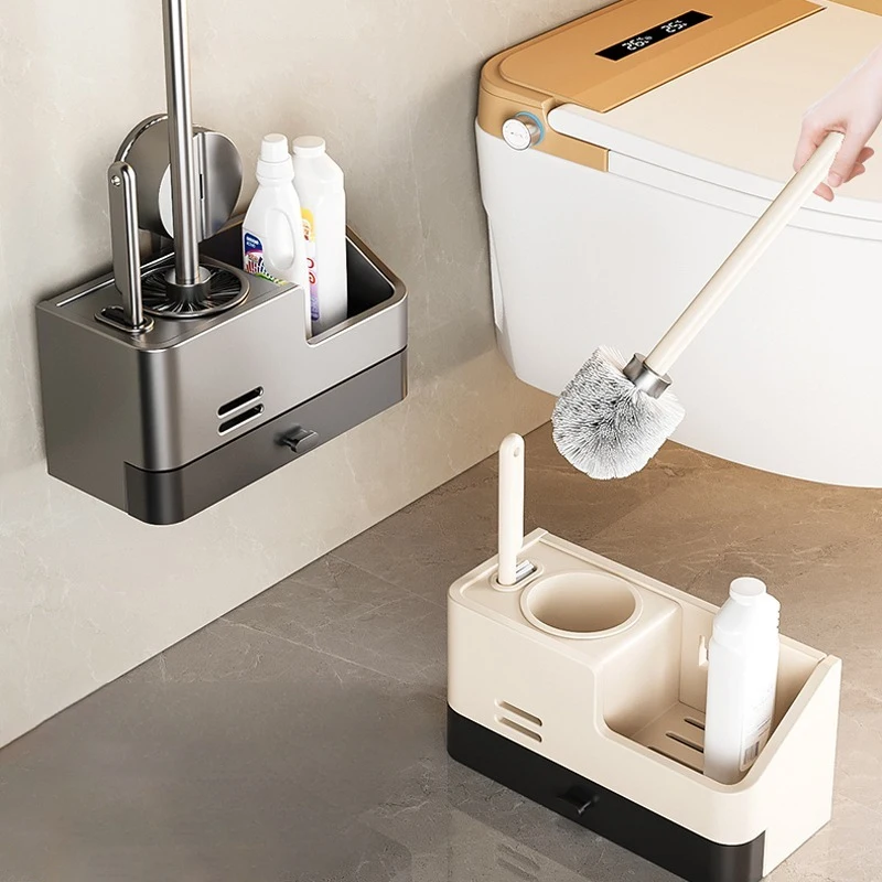 흡착식 변기솔 보관대 무타공 벽걸이 가정용 사각지대 없는 변기 청소 도구