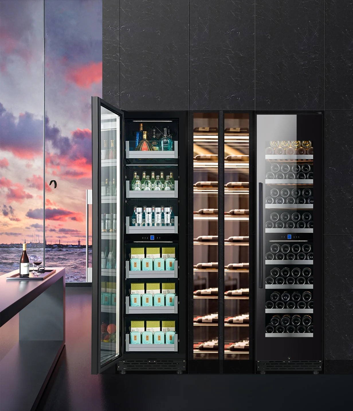 

270l Wine Beverages Cooler Commercial Tall Built In Wall Freestanding Black Glass Door 137 Bottles Wine Cellar Refrigerator