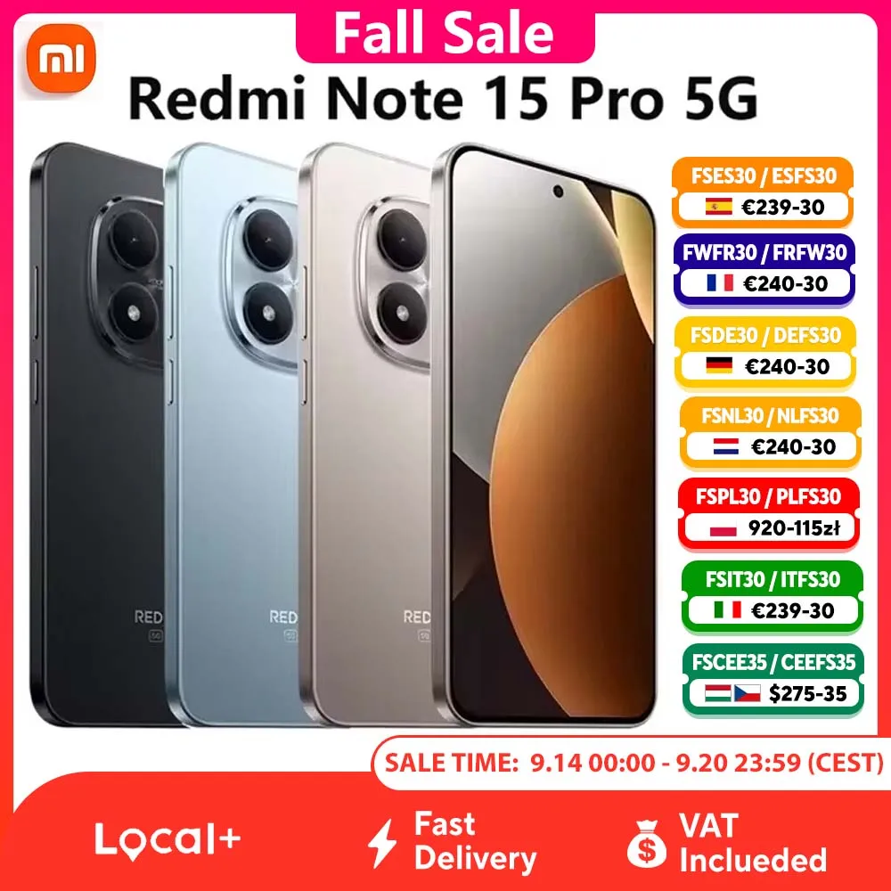 Smartphone Xiaomi Redmi Note 15 Pro 5G, écran AMOLED CrystalRes de 6,83 pouces à 120 Hz, appareil photo principal de 200 MP avec stabilisation optique de l’image (OIS), processeur MediaTek Dimensity 7400-Ultra, charge rapide de 45 W, batterie de 6580 mAh, NFC, version mondiale.