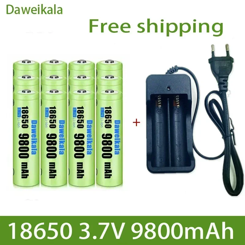 2023 New High Capacity 3.7V 18650 9800mAh Lithium Ion Rechargeable Battery Flashlight Battery+Charger