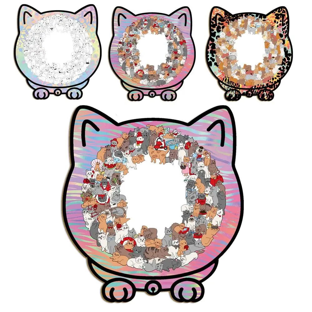 

135-piece Morandi-colored Cat-shaped Puzzle Macaron Color Cat Puzzle Ornaments Cut Cat Pieces with Cat Silhouette Frame