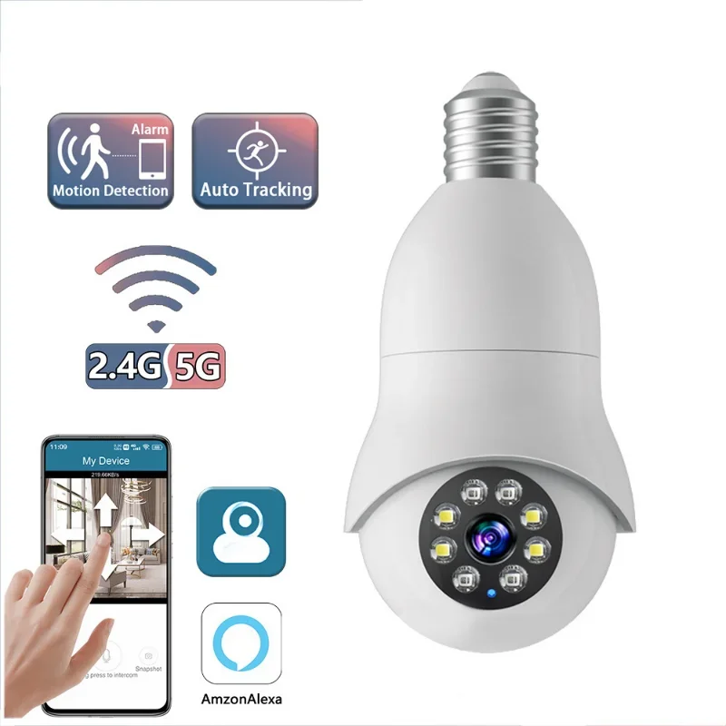 1080P E27 Bulb Mini Camera Wifi Surveillance Camera 360° Rotation Automatic Human Tracking Night Vision Voice Video