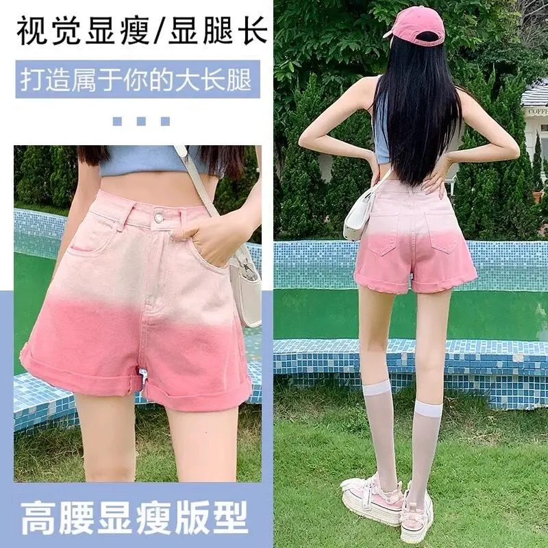 

High waisted denim shorts for women with a sense of design. new loose and wide leg with holes. A-line spicy hot pants for girls