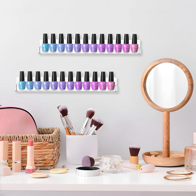 Acrylic Nail Polish Display Rack Wall Mounted Makeup Organizer Holder With Screws For Salon Storage